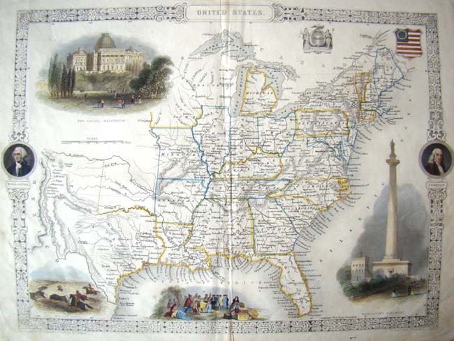 A rare small Map of the UNITED STATES published in 1850 by J & F Tallis